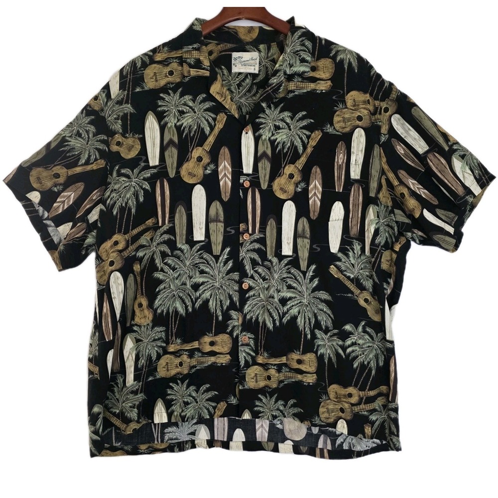 Vintage‎ Diamond Head Sportswear Hawaiian Shirt Surfboard Guitar Men's 2XL